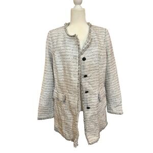 Tweed Jacket Fringed‎ Edges Black Buttons Professional Business Chic Coat